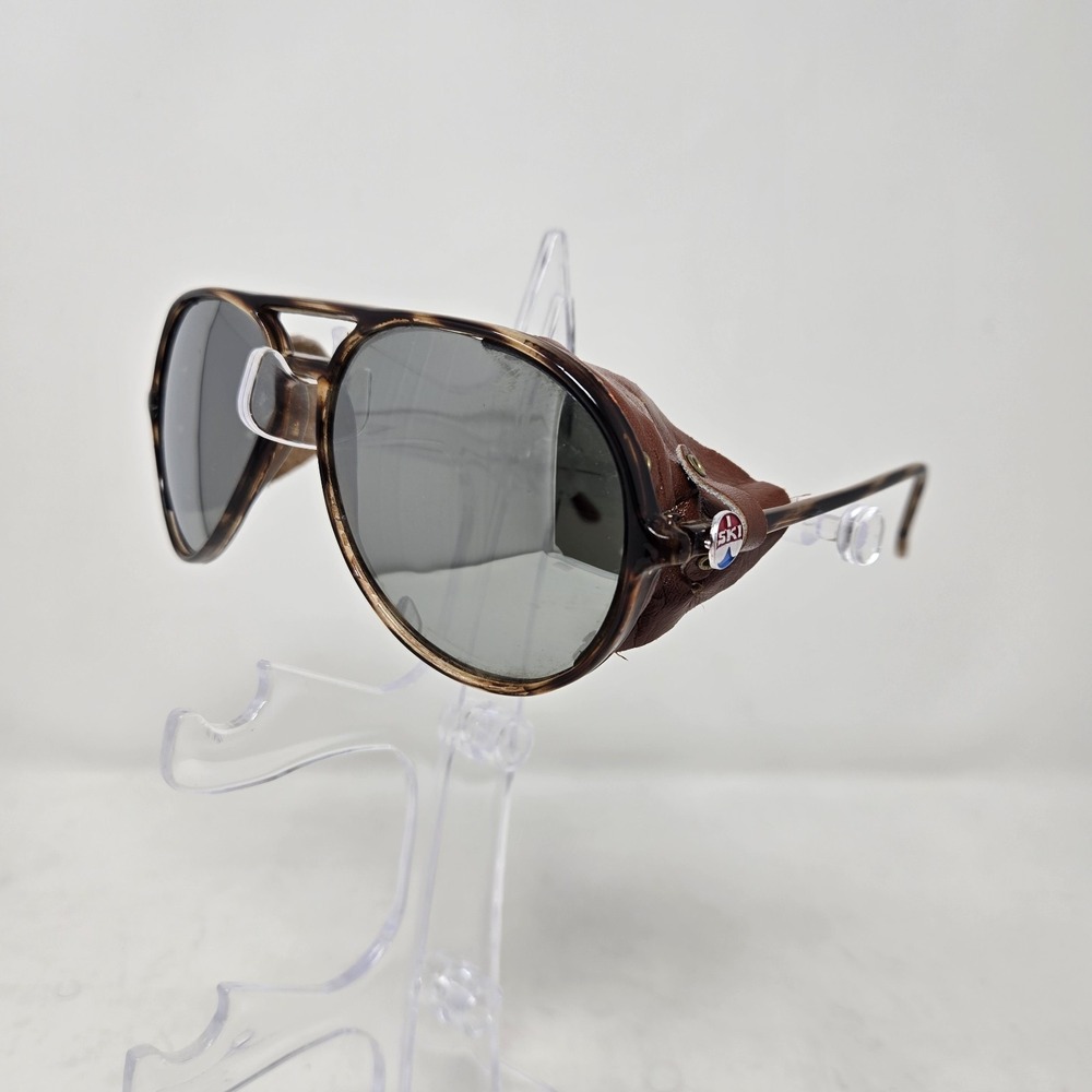 Vintage I Ski Sunglasses Leather Blinders Climbing Aviator Made in Japan